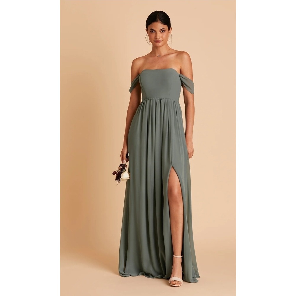 Birdy Grey August Chiffon Ethereal Bridesmaid Dress Green Formal Gown Size M NWT
